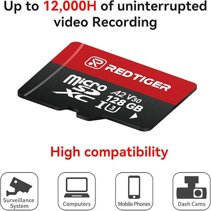 REDTIGER High Speed 128GB Micro SD Card with Adapter, microSDXC UHS-I Class 10, U3, V30 A2, Support for Dash Cam and 4K Video Recording, Compatible with F7NP-V07&F9&F7NT-V04&F17&VP20&A4&F17PLUS
