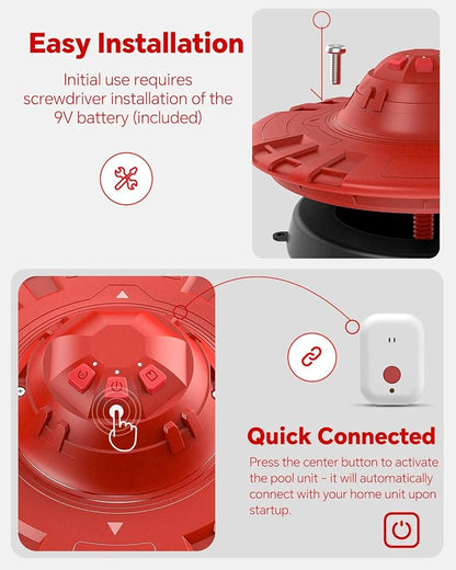 Pool Alarm for Inground & Above Ground Pools – Floating Pool Safety Alarm with 110dB Siren, Adjustable Sensitivity, Weatherproof– Covers up to 20' x 40' – Protects Kids & Pets (Red+Black)