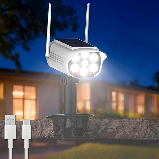Tryme Fake Security Camera Solar Light, Clip-On Adjustable Dummy CCTV with Flashing Red LED, 500 Lumen Motion Sensor, 3 Modes, No Drill, USB Charging, IP65 Waterproof for Porch Yard Garage 1 Pack