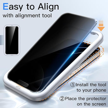 JETech 360 Degree Privacy Screen Protector for iPhone 17 Pro 6.3-Inch, 4-Way Anti-Spy Tempered Glass Film with Easy Installation Tool, 2-Pack
