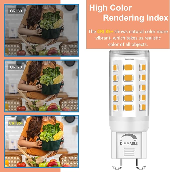 G9 LED Bulb Dimmable 2700K Warm White, T4 4W Replacement for 40 Watts Halogen, Flicker-Free, Ceramic Bi-pin Base, GU9 Light Bulbs for Chandeliers & Lamps, 8 Pack