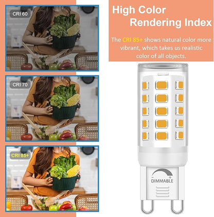G9 LED Bulb Dimmable 2700K Warm White, T4 4W Replacement for 40 Watts Halogen, Flicker-Free, Ceramic Bi-pin Base, GU9 Light Bulbs for Chandeliers & Lamps, 8 Pack