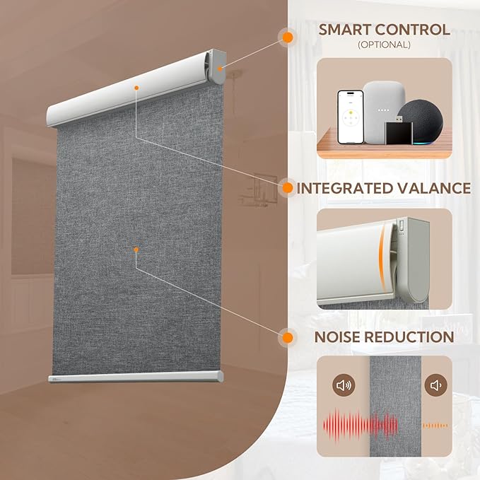 Motorized Blinds with Remote Smart Blinds for Window Blackout Roller Shades Cordless Automatic Shades Electric Blinds Compatible with Alexa & Google Assistant,Custom Gray,Customize Size