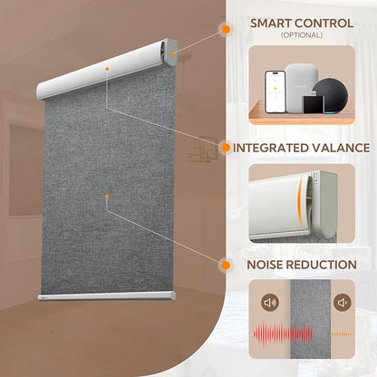 Motorized Blinds with Remote Smart Blinds for Window Blackout Roller Shades Cordless Automatic Shades Electric Blinds Compatible with Alexa & Google Assistant,Custom Gray,Customize Size