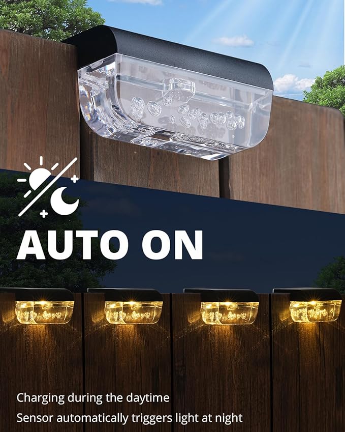 Herzila Solar Deck Lights Outdoor, 8 Pack Fence Lights Solar Powered, Waterproof Step Lights for Deck, Stair, Pool and Yard, Warm White