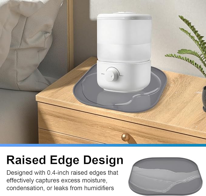Silicone Humidifiers Drip Tray for LEVOIT, Dreo, ASAKUKI, Homvana Humidifiers, 10''x10'' Non-Slip & Leak-Proof Silicone Mat, Prevent Water Leakage and Protect Floor Surface (Grey)