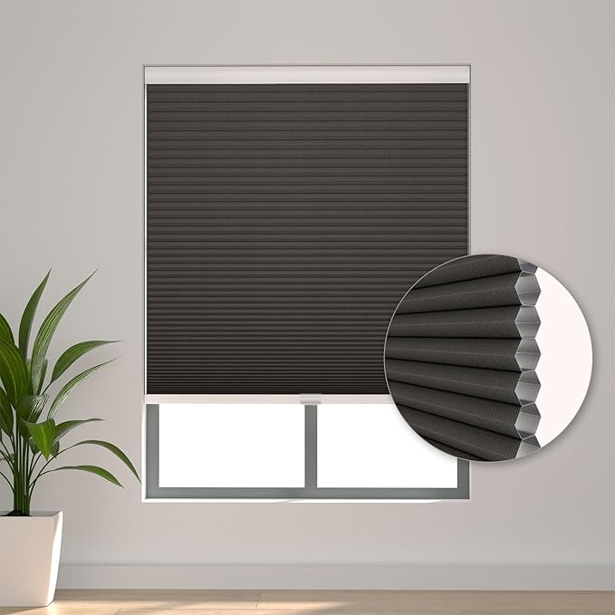Changshade Custom Blinds Cellular Shades Blackout Cordless for Indoor Windows, Honeycomb Blind Room Darkening Black Out Shade for Bedroom, Bathroom, Nursey, Heat Light Blocking Easy Install, Taupe