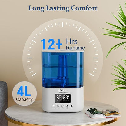 Smart Humidifiers for Bedroom, Top Fill 4L Cool Mist Air Humidifier for Large Room, Essential Oil Diffuser App Control, Fast Symptom Relief, Nightlight, 12H Quiet Runtime for Baby, Plant
