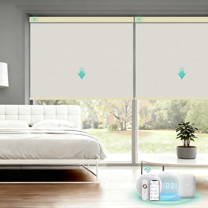 Motorized Blinds with Remote, Blackout Smart Automatic Electric Blinds for Windows Compatible with Alexa Homekit, Cordless Indoor Motorized Roller Shades with Custom Size（Golden Shimmer）