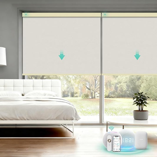 Motorized Blinds with Remote, Blackout Smart Automatic Electric Blinds for Windows Compatible with Alexa Homekit, Cordless Indoor Motorized Roller Shades with Custom Size（Golden Shimmer）