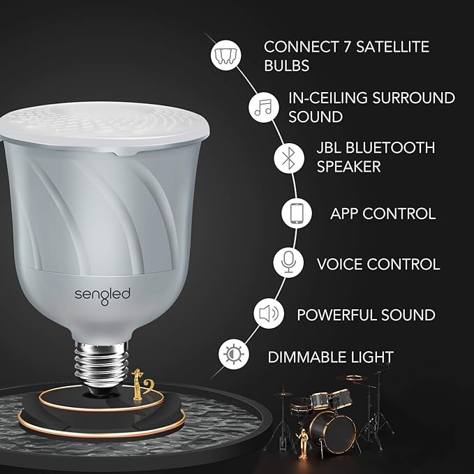 Sengled+ C01-BR30SP Pulse Dimmable LED Light Bulb with a Built-In Wireless Bluetooth JBL Speaker, Satellite Bulb, Pewter