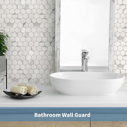 Hexagon Peel and Stick Backsplash for Kitchen Wall,20 Sheets Heat Resistant Stick on Backsplash PVC Smart Tiles, 12'' Gray White Marble Waterproof Peel and Stick Tile for Bathroom