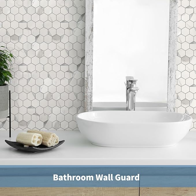 Hexagon Peel and Stick Backsplash for Kitchen Wall,10 Sheets Heat Resistant Stick on Backsplash PVC Smart Tiles, 12'' Gray White Marble Waterproof Peel and Stick Tile for Bathroom
