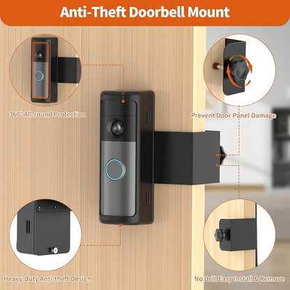 No-Drill R-ing Doorbell Mount with Rain Cover, Anti-Theft Door Bracket Compatible with Ring/Other Battery Doorbell/Plus/Pro(2026 Newest Model),Quick Install Doorbell Camera Holder for Rental Apartment