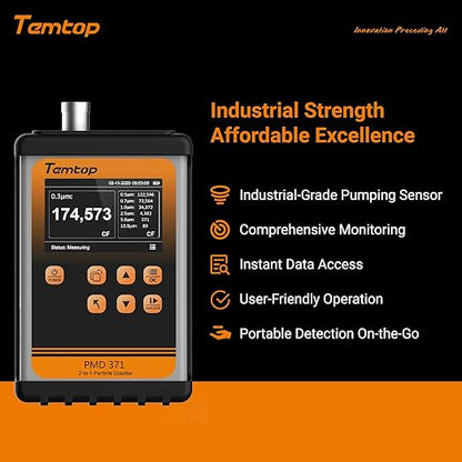 Temtop PMD371 Professional Particle Counter: Comprehensive Portable Particulate Sensor for Cleanrooms, Laboratories, and Environmental Monitoring