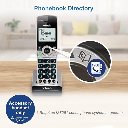 VTech IS8201 Additional Handset for IS8251 Business Grade Cordless Phone Series, Perfect for Home Office, Smart Call Blocking, Answering System, Bluetooth Connect to Cell