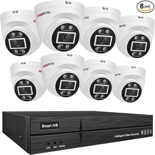 MWRCTV 4K PoE Security Camera System,8 X 8MP Wired Dome PoE Cameras for Home Security,2.8mm Wide Angle Lens,Smart Dual Light,AI Human/Vehicle Detection,8 Port 16CH 4K NVR(NO HDD Include)