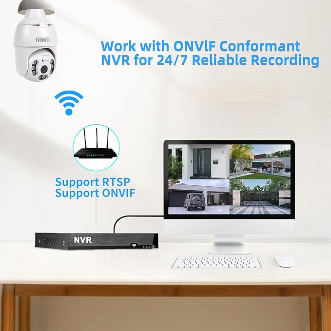 EVERSECU 4K 8MP UHD Screw-in 4 Inch PTZ Security Camera, Outdoor Waterproof, Wireless 2.4G&5Ghz WiFi, ONVlF&RTSP Stream, 360° View, Auto Tracking, 2 Way Audio, Motion Detection, Remote View(4pack)