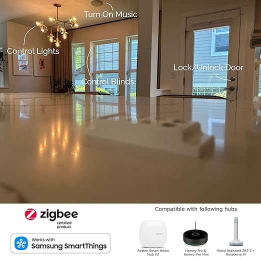 Slate Switch – Zigbee 3.0 Smart Wall Button Remote, Works with SmartThings, 8 Programmable Touch Buttons, Battery Powered, Includes Temperature Sensor