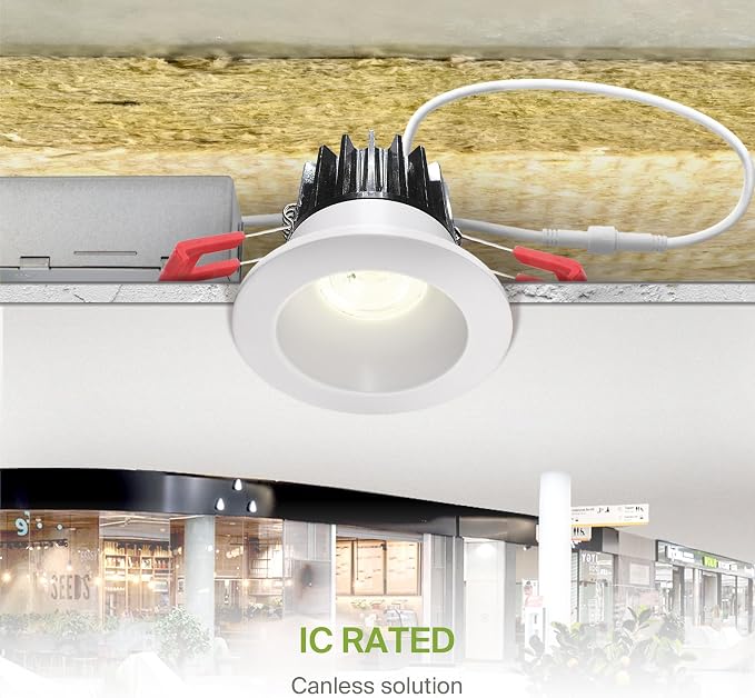 ASD 2 Inch LED Recessed Lighting with Junction Box, 8W 650 Lumens, Dimmable Anti-Glare Downlight, 2700K/3000K/3500K/4000K/5000K Selectable, CRI 90+, Round White Trim, IC Rated, ETL, Energy Star