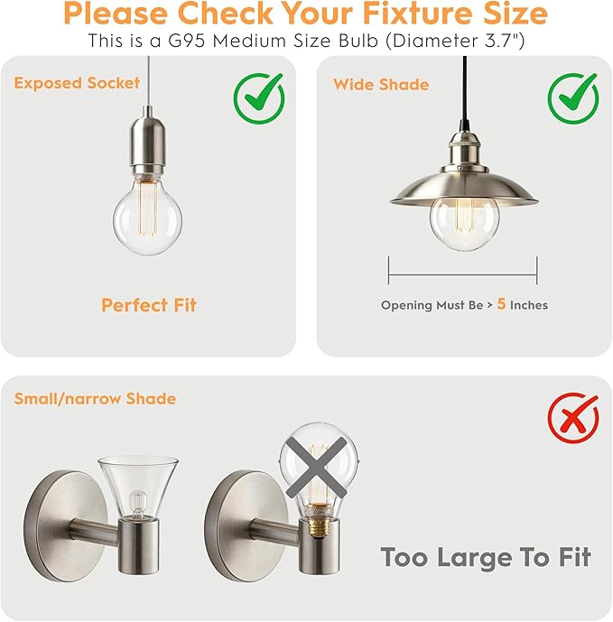 Globe Edison LED Light Bulb, Vintage Decorative Dimmable Bulb Round Glass Cover, 3.5W Low Lumen Eye-Caring Soft Dim Lighting for Mood(Not Daylight White), E26 Medium Base, Clear RN G95