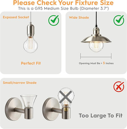 Globe Edison LED Light Bulb, Vintage Decorative Dimmable Bulb Round Glass Cover, 3.5W Low Lumen Eye-Caring Soft Dim Lighting for Mood(Not Daylight White), E26 Medium Base, Clear RN G95