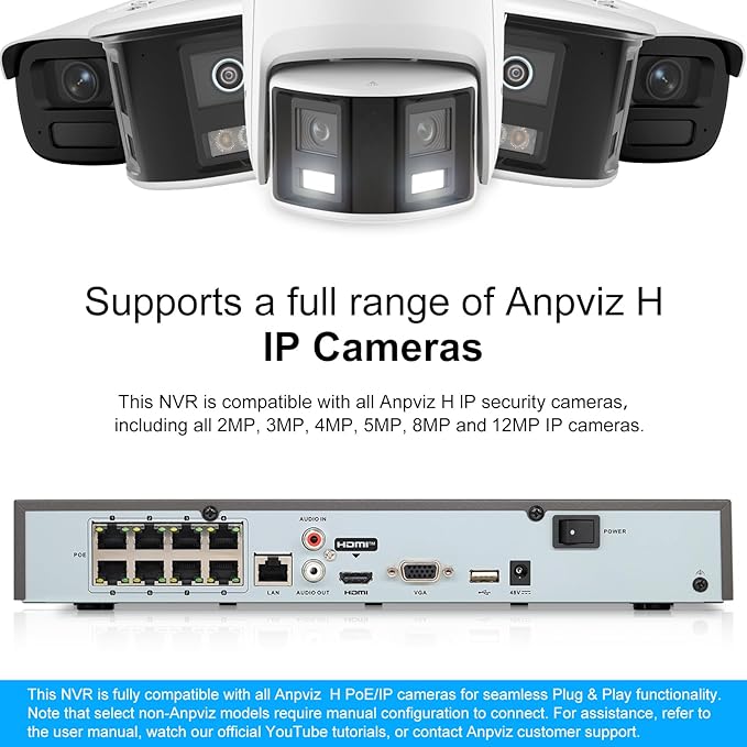 Anpviz AI 12MP 8CH POE NVR (12MP/8MP/6MP/5MP/4MP) Smart AI POE Network Video Recorder - Supports up to 8 x 12MP POE Cameras, 8-Channel Power Over Ethernet (Not Included HDD) NVR7608Q1-8P (H Series)