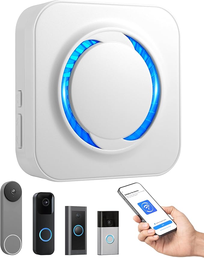 WiFi Doorbell Chime Extender for Ring, Blink & Nest - Indoor Plug & Play, 58 Ringtones, 5 Volume Levels, LED Flash Alert, Unlimited Expandable for Bedroom, Garage, Basement, Alexa Compatible