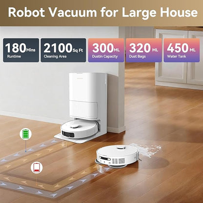 DREAME Govac 401 Robot Vacuum and Mop Combo, 100 Days Self-Emptying Robotic Vacuum, 15,000Pa Suction, Auto Mop Wash & Heat Dry, 10.5mm Auto-Lift Robot Vacuum Cleaner for Pet Hair/Carpet/Hard Floor