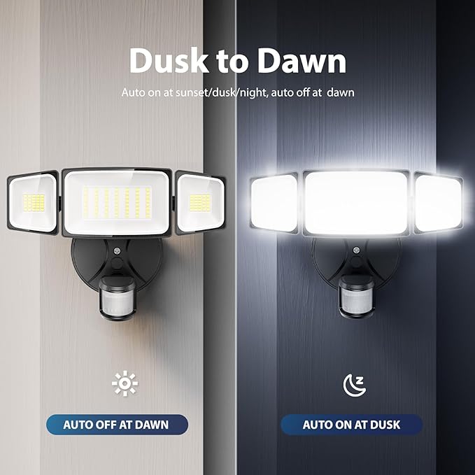 Onforu 3 Pack 75W Motion Sensor Outdoor Lights, 7000lm Dusk to Dawn Flood Light, LED Security Light with 3 Head, IP65 Waterproof Exterior Floodlight, 6500k Wall Light for Entryway Stairs Yard Garage