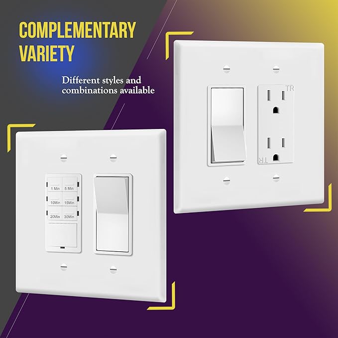 ENERLITES Double Decorator Switch Cover, Two Outlet Wall Plate, Oversized 2-Gang 5.50" x 5.50", Unbreakable Polycarbonate Thermoplastic, UL Listed, 8832O-W, White