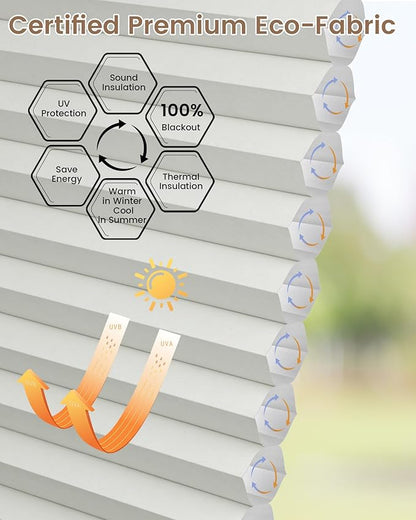 Kincmo Motorized Cellular Shades, Custom Motorized Blinds with Remote, Cordless Smart Electric Honeycomb Blinds Work with Apple HomeKit, Alexa, Google (100%-Blackout-Single-Cell Cream)