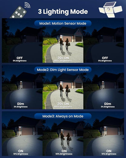 6000LM Solar Flood Lights Outdoor with Motion Sensor, 4 Heads