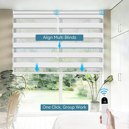 Interior Window Shades, Smart Dual Layer Light Filtering Blinds Compatible with Alexa & Google Home, Customized Size Cordless Electric Window Shades, (Pearl White, 70% Blackout)
