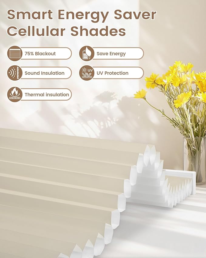 Kincmo Motorized Cellular Shades, Custom Motorized Blinds with Remote, Cordless Smart Electric Honeycomb Blinds Work with Apple HomeKit, Alexa, Google (75%-Blackout-Single-Cell Beige)