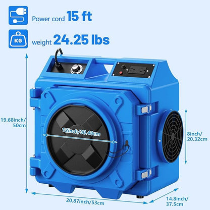 Air Scrubber with 3 Stage Filtration, 550CFM Stackable Negative Air Machine for Industrial and Commercial Use, Heavy Duty Air Cleaner with HEPA/Activated carbon Filter, Blue-3PC