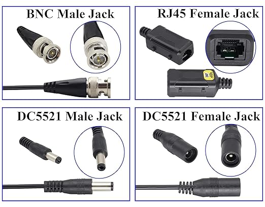 zdyCGTime Passive HD Video Balun BNC to RJ45 Network Transceiver Cat5/Cat6 Adapter Cable with DC Power 720P - 8MP Cat6 to BNC Male Connecto for CCTV Security Surveillance Camera System(16.5cm/4Pairs)