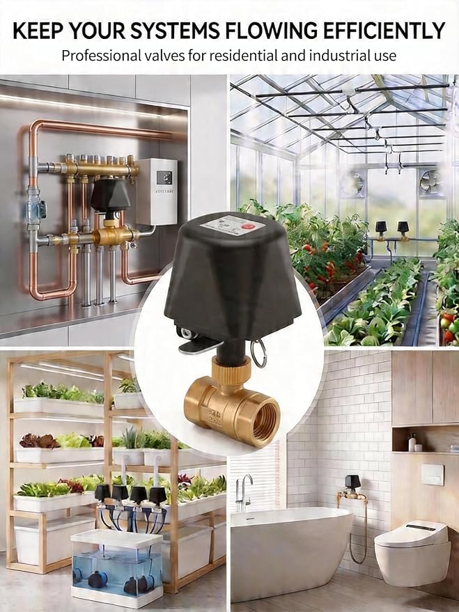 Smart Wifi Water Valve, Motorized Ball Valve, App Comtrol, Brass | Programmable Timer Switch, Manual Open/Close, Tuya App Alert, Multi-user, Alexa/Google Home Compatible, 1/2" NPT Threaded
