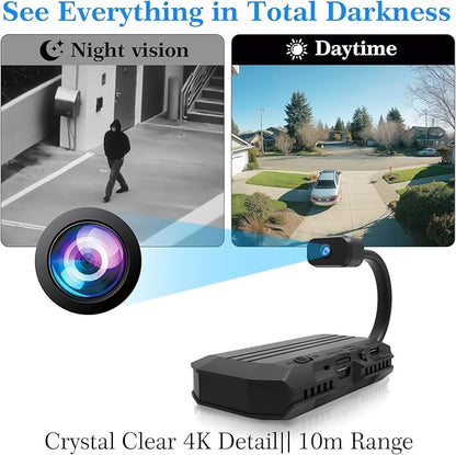 4K HD 4G LTE Cellular Hidden Surveillance Camera (No WiFi Required, Built-in SIM Card), Mobile Remote Car, Pet, and Baby Mini Monitor (Features Night Vision, Motion Detection, Cloud Storage)