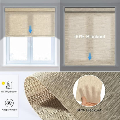 Tokblind Motorized Light Filtering Roller Shade Fabric Covered Valance and Bottom Rod, Remote Control Window Blind Compatible with Alexa via Hub, Custom Size (Texture Dark Coffee - Wrapped Fabric)