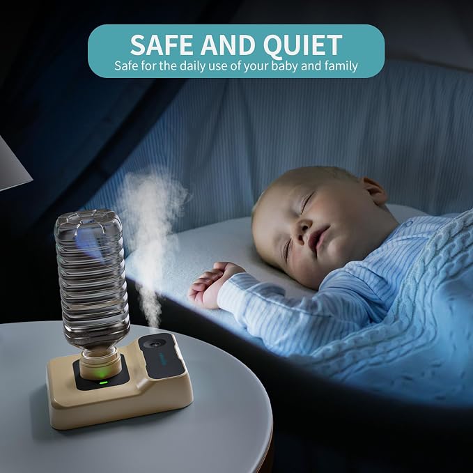 Travel Humidifier, Portable Small Humidifier for Plants, Bedroom, Office, Hotel or Car, Battery Operated Mini Cool Mist Humidifiers, Quiet 23dB, Auto-off, Night Light & BPA-Free, Khaki