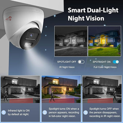 Anpviz 4MP Wired PoE IP Camera with Mic, Turret IP Security Camera Outdoor Indoor, Smart Dual Light Color Night Vision, AI Human Motion Detection, 2.8mm Lens, IP67 Waterproof, IPC-D3E43WD-S (H Series)