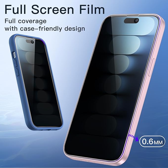 JETech Privacy Full Coverage Screen Protector for iPhone 15 6.1-Inch, Black Edge Anti-Spy Tempered Glass Film with Easy Installation Tool, Case-Friendly, 2-Pack