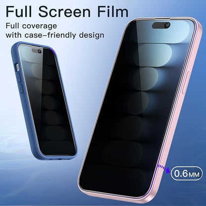 JETech Privacy Full Coverage Screen Protector for iPhone 15 6.1-Inch, Black Edge Anti-Spy Tempered Glass Film with Easy Installation Tool, Case-Friendly, 2-Pack