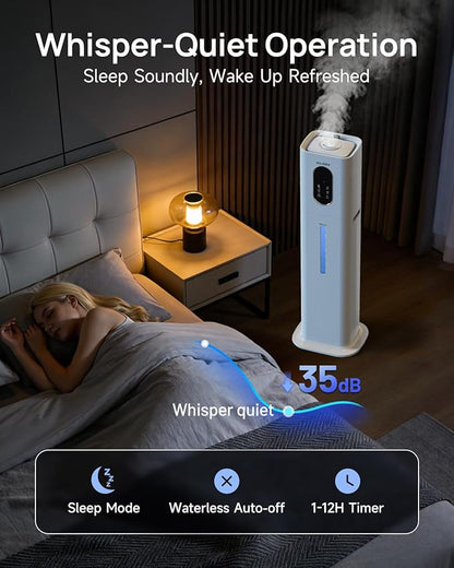 Humidifiers for Bedroom 500 sq ft, 2.1Gal/8L Warm & Cool Mist Humidifier Large Room with Essential Oil Diffuser, Large Room Humidifiers for Home Baby Nursery Office Plants, White