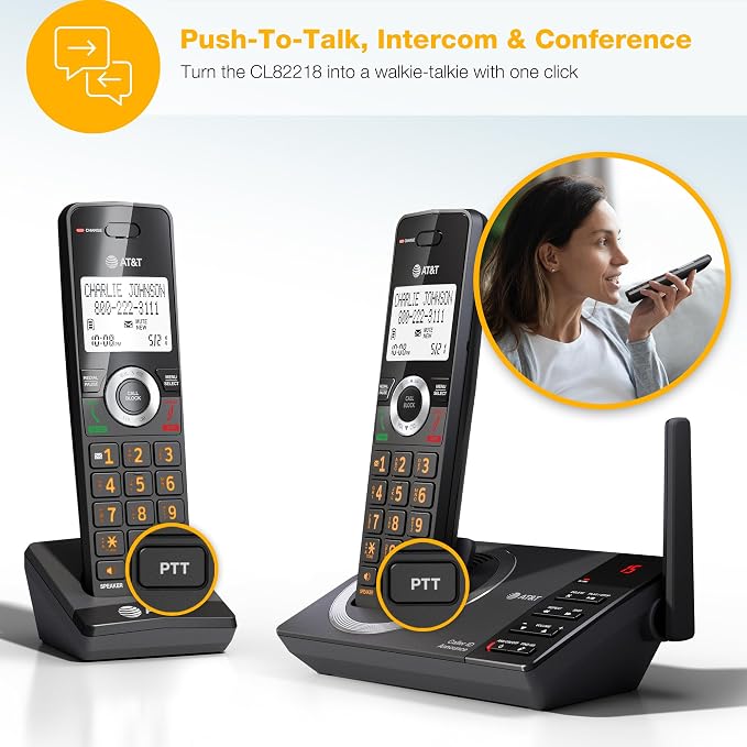 AT&T CL82218 2-Handset DECT 6.0 Cordless Phone, Charcoal Black | Large Display, Big Buttons, Answering Machine, Smart Call Blocker