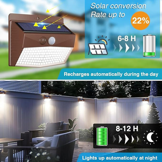 Peasur [12 Packs] Solar Outdoor Lights Motion Sensor Solar Security Lights Waterproof with 3 Lighting Modes Solar Powered Wall Lights Outside for Garden Fence Yard,Brown