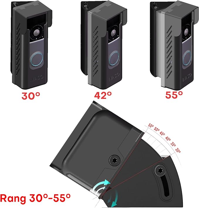 Anti-Theft Angle Adjustable Doorbell Coverd Mount Bracket for Ring Wired Doorbell Pro (Newest Model) 4K 2025 Release, Both Drill & No Drill Aavailable with Security Screws (Covered+Angle)