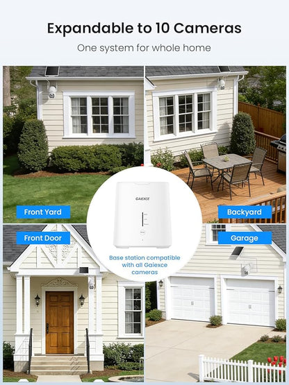 Solar Camera Outdoor Wireless, 6 Cam Kit, No Subscription, Wireless Home Security Camera System, Expandable to 10CH, 360° View PT Cameras, 2K Color Night Vision, IP66, 2.4G & 5GHz WiFi