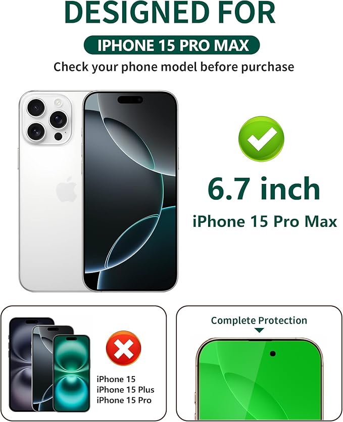 Privacy Screen Protector for iPhone 15 Pro Max Tempered Glass 6.7 inch Private Protective Film Anti-Blue Light Anti Spy No-Bubble Gradient Green [HD Clarity], 2-Pack